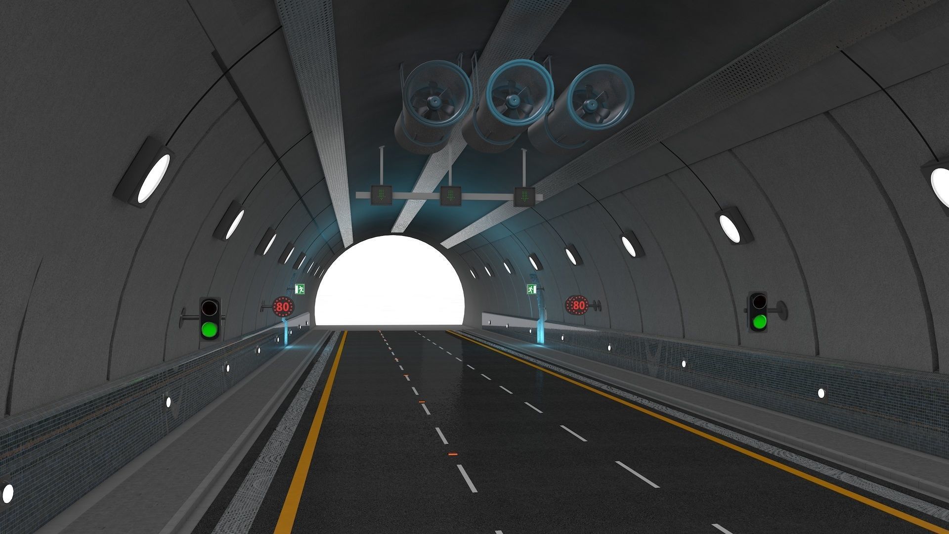 Highway Tunnel Adjustable and Rigged 3D model_4