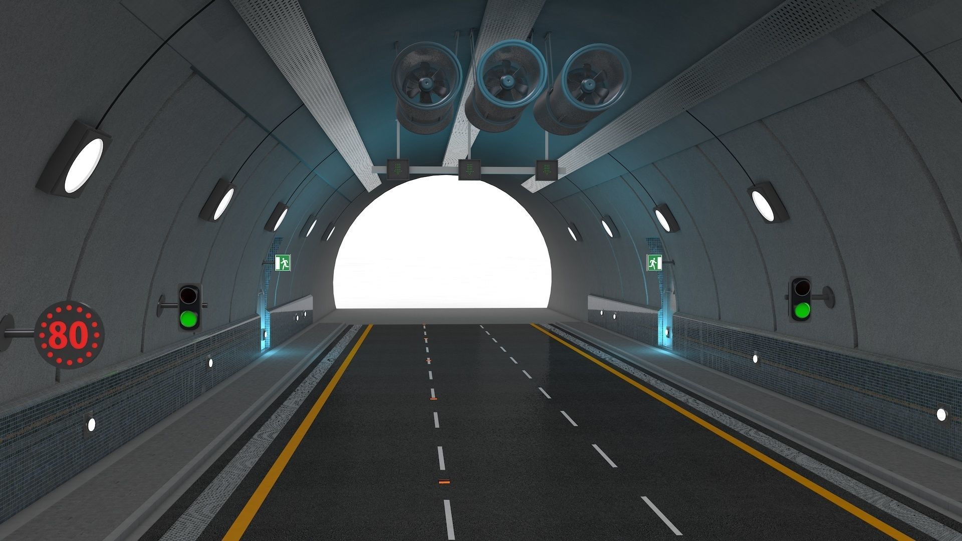 Highway Tunnel Adjustable and Rigged 3D model_38
