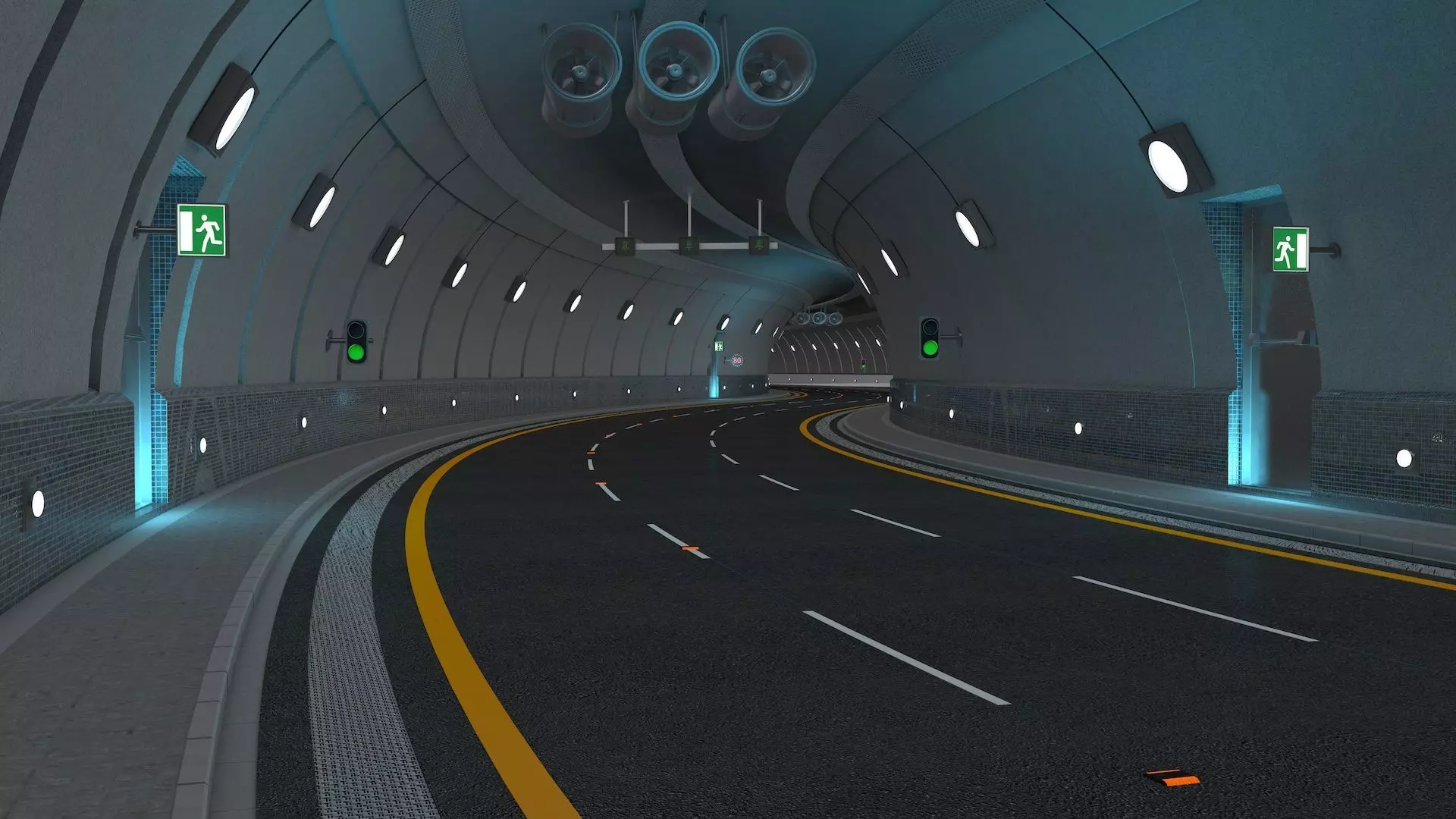 Highway Tunnel Adjustable and Rigged 3D model_0