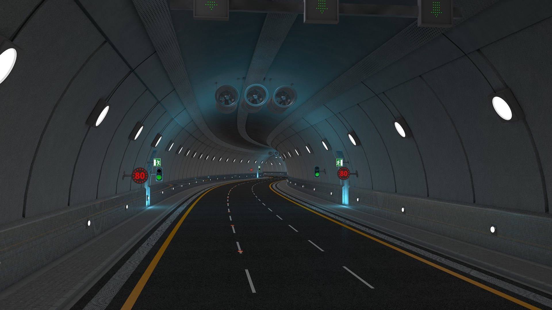 Highway Tunnel Adjustable and Rigged 3D model_8