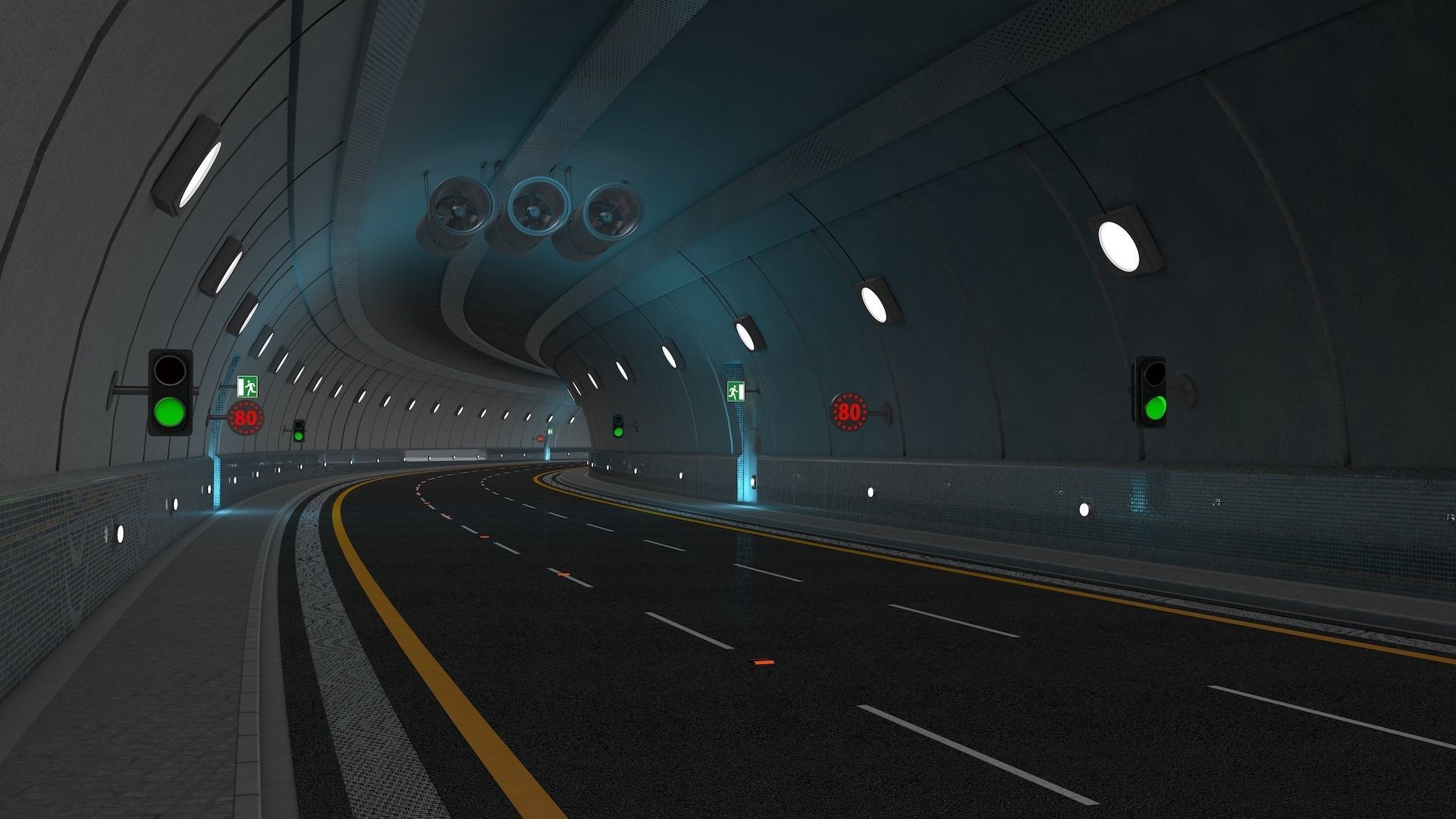Highway Tunnel Adjustable and Rigged 3D model_9