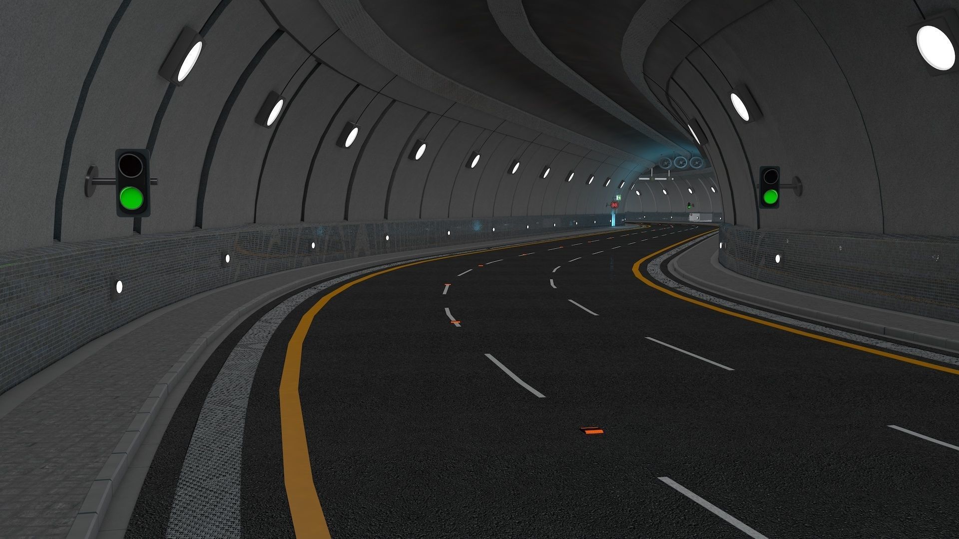 Highway Tunnel Adjustable and Rigged 3D model_16