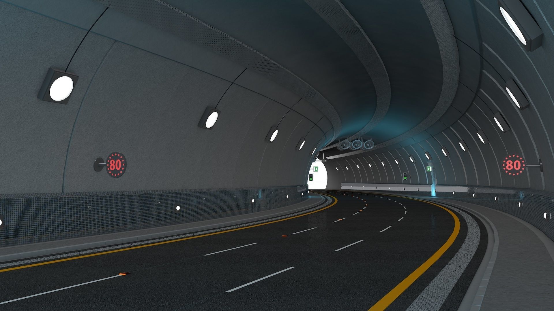 Highway Tunnel Adjustable and Rigged 3D model_30