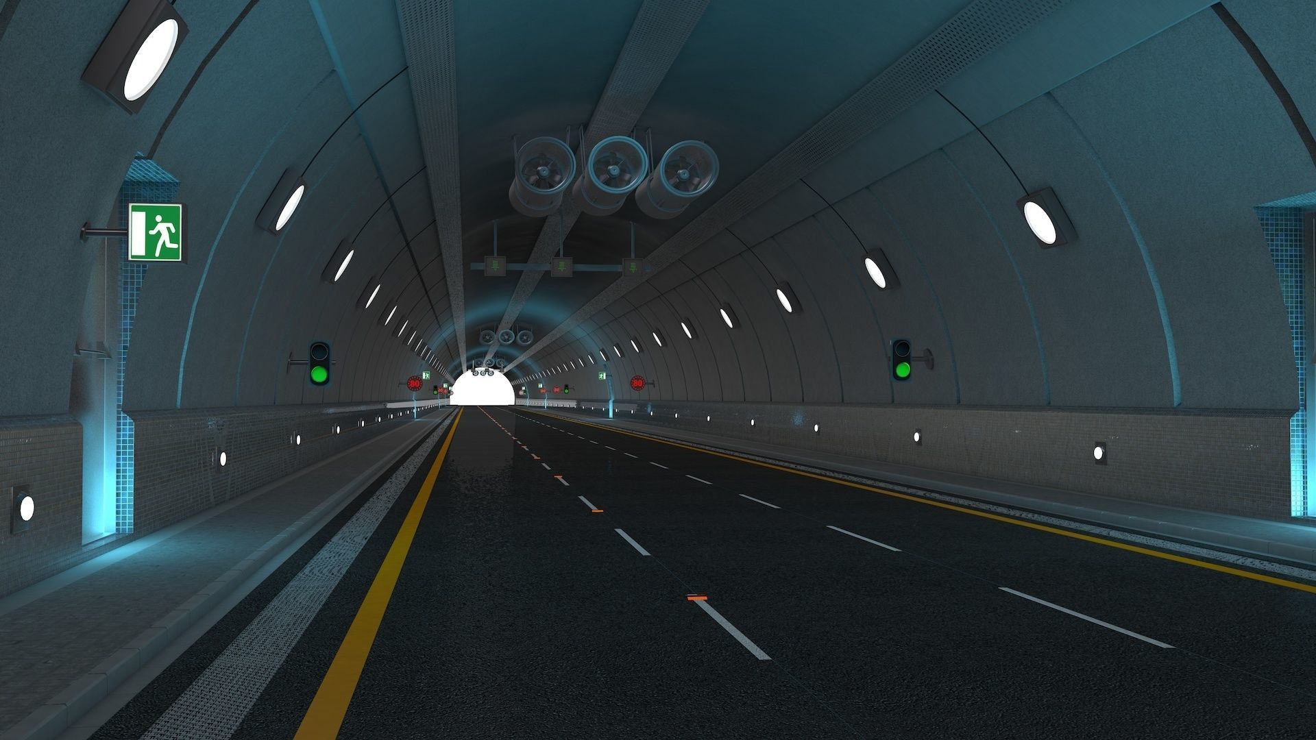Highway Tunnel Adjustable and Rigged 3D model_2