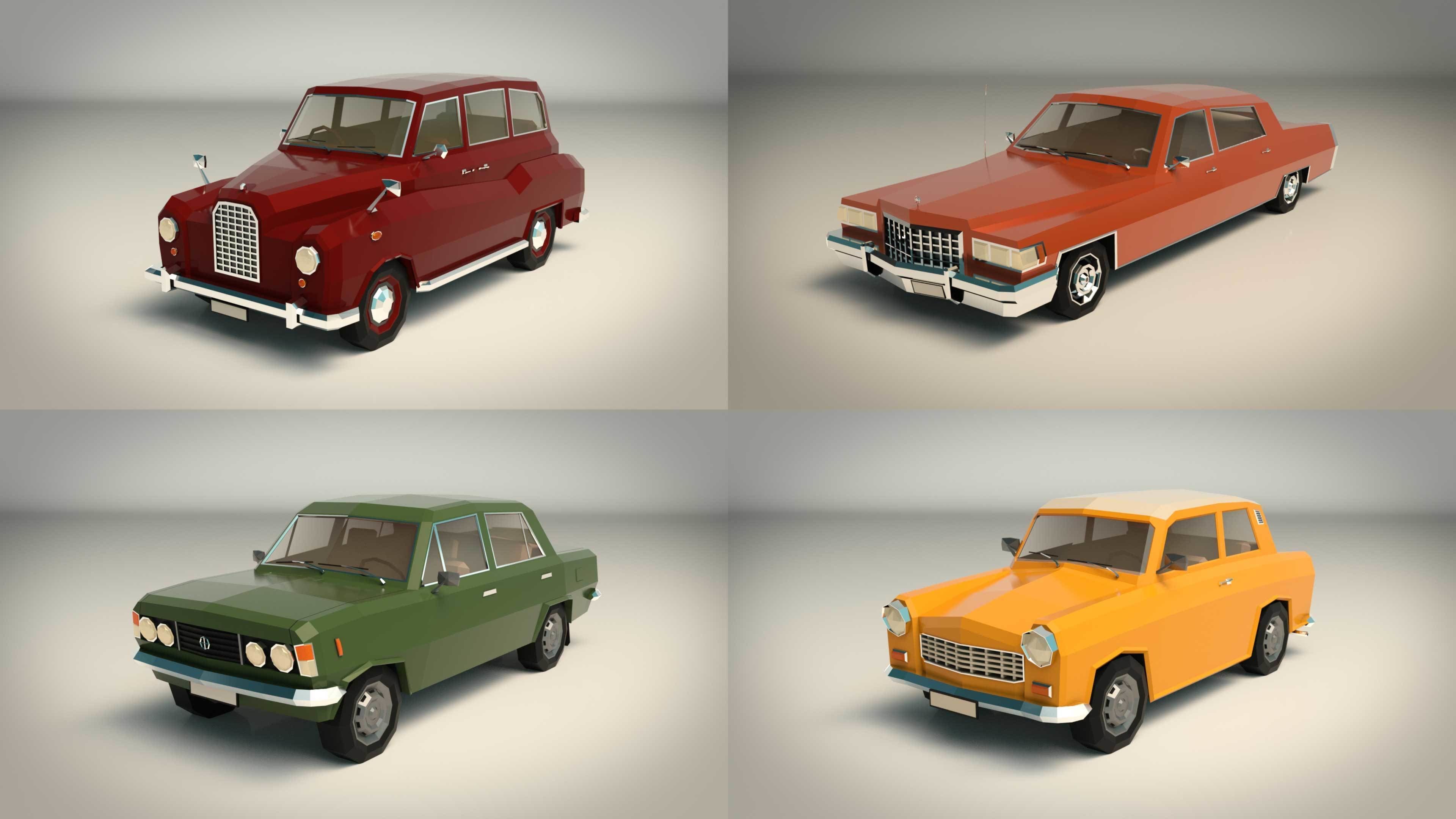 Low Poly Sedan Pack 03 3D Model Collection_7