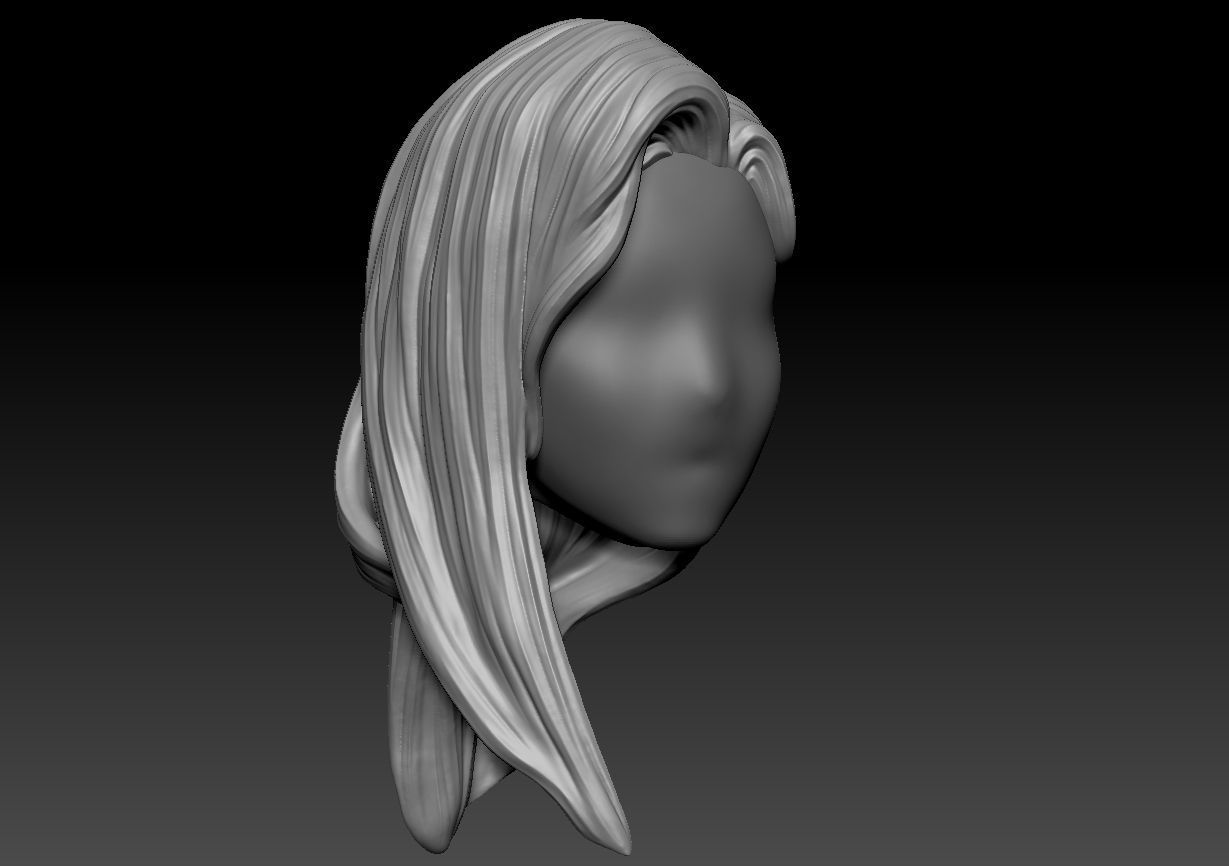 12inch size Hottoys figure style printable hair for 3d print 003 3D print model_5