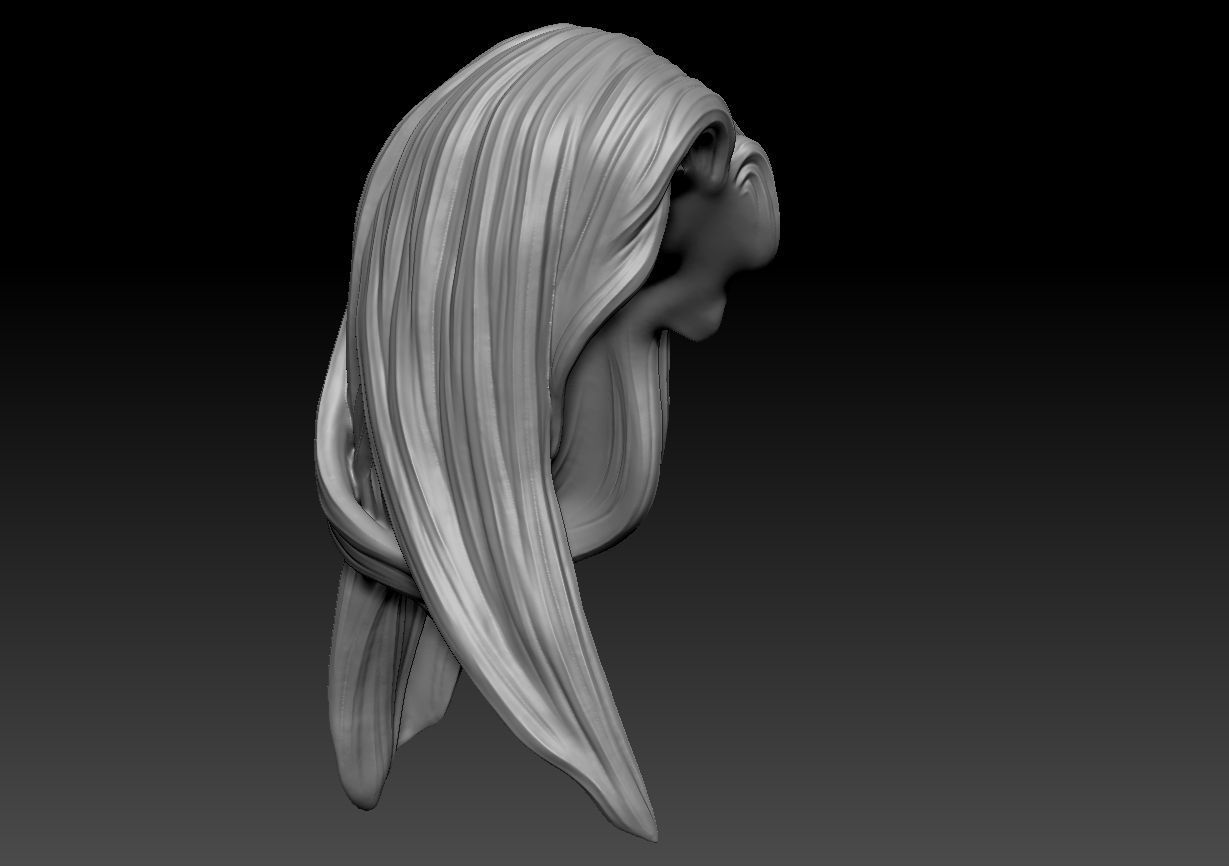 12inch size Hottoys figure style printable hair for 3d print 003 3D print model_9