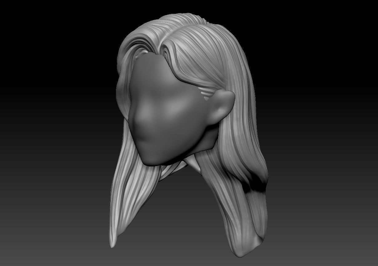 12inch size Hottoys figure style printable hair for 3d print 003 3D print model_1