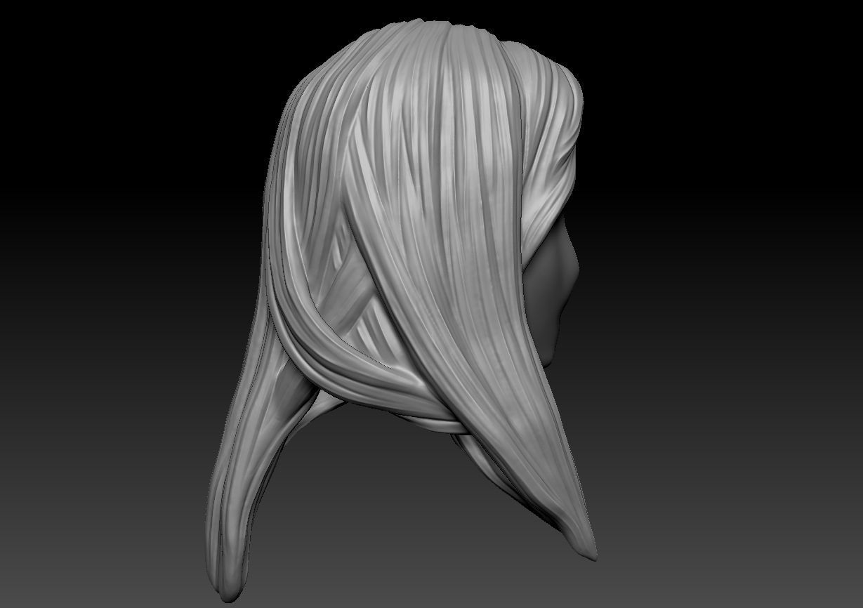 12inch size Hottoys figure style printable hair for 3d print 003 3D print model_4