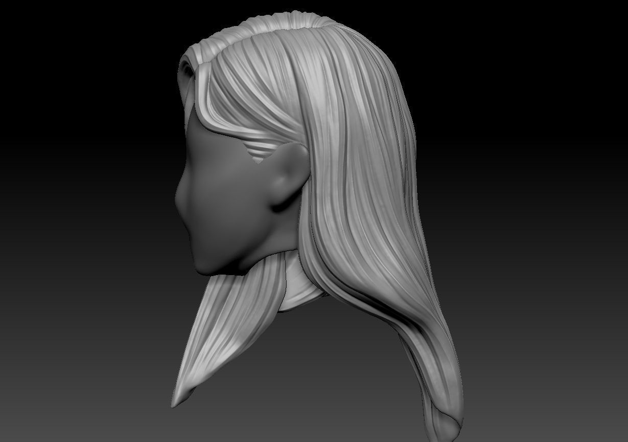 12inch size Hottoys figure style printable hair for 3d print 003 3D print model_2