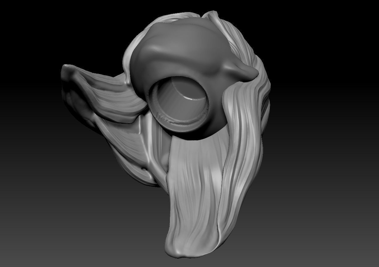 12inch size Hottoys figure style printable hair for 3d print 003 3D print model_7