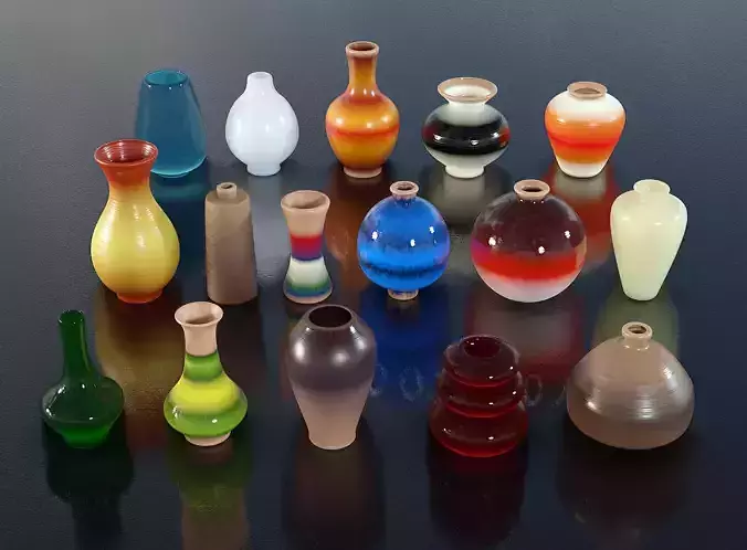 Vases - 16 Mixed Coloured - indoor assets