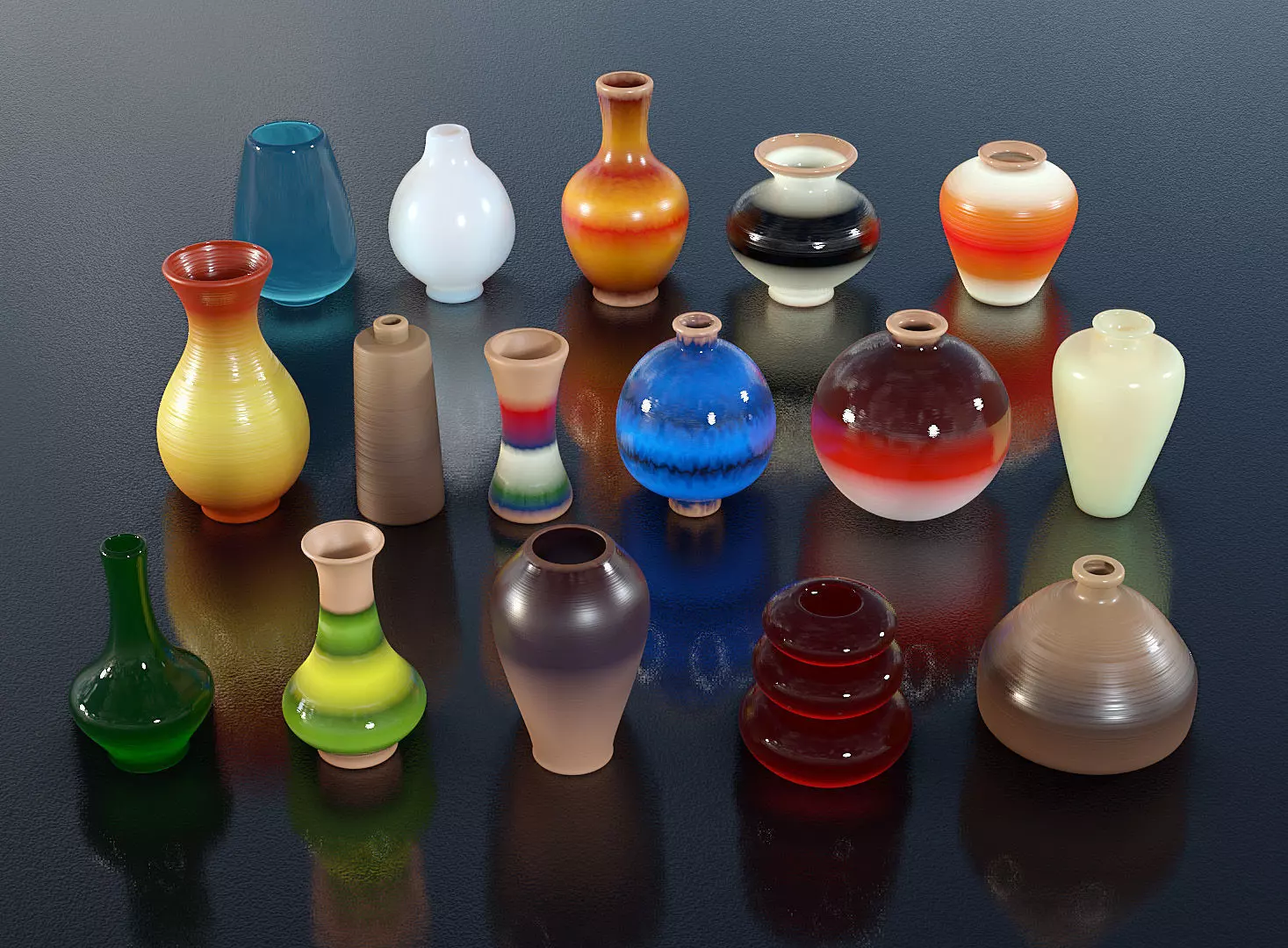 Vases - 16 Mixed Coloured - indoor assets 3D model_0