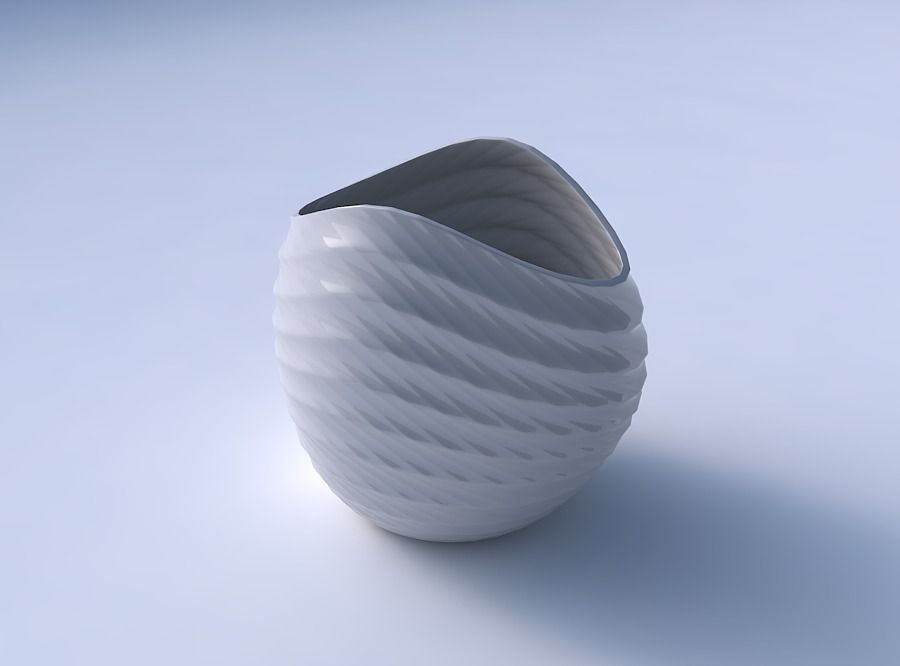 Bowl compressed 3 with sections and twisted lines 3D print model_3