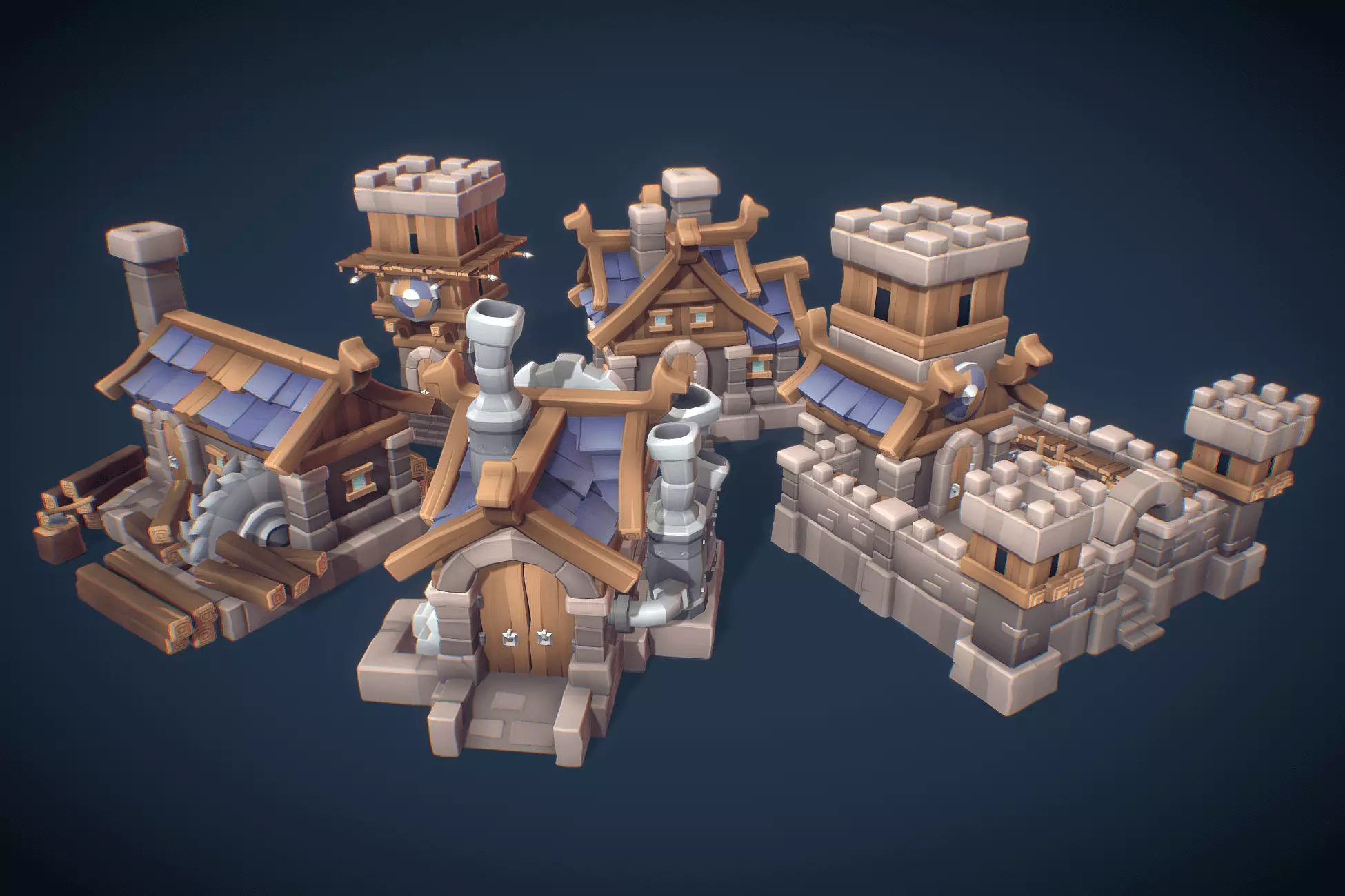 Human RTS Building Set - Proto Series Low-poly 3D model_0