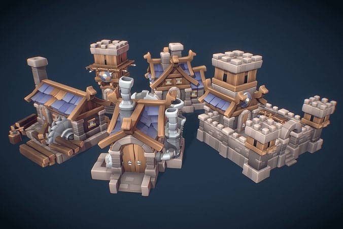Human RTS Building Set - Proto Series Low-poly 3D model