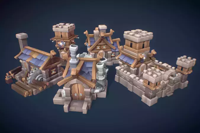 Human RTS Building Set - Proto Series Low-poly 3D model