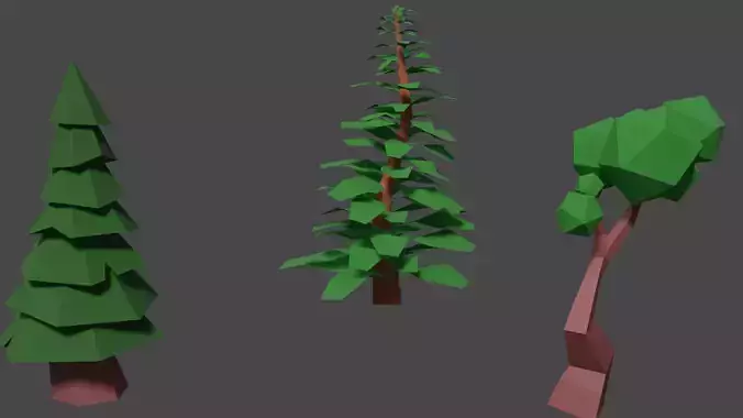 Trees Set Low Poly polygonal