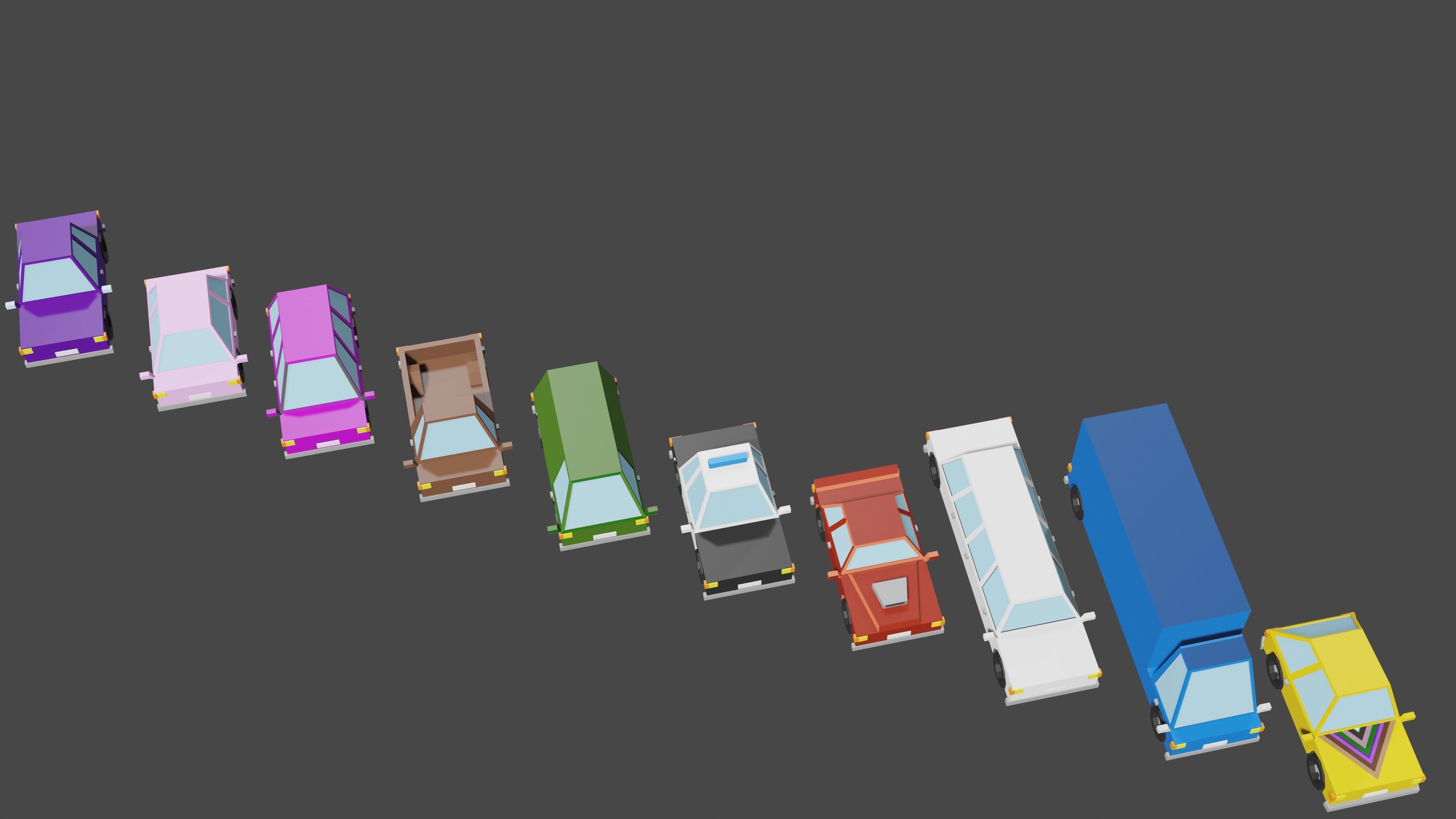 Cars set 10 models low poly Low-poly 3D model_2