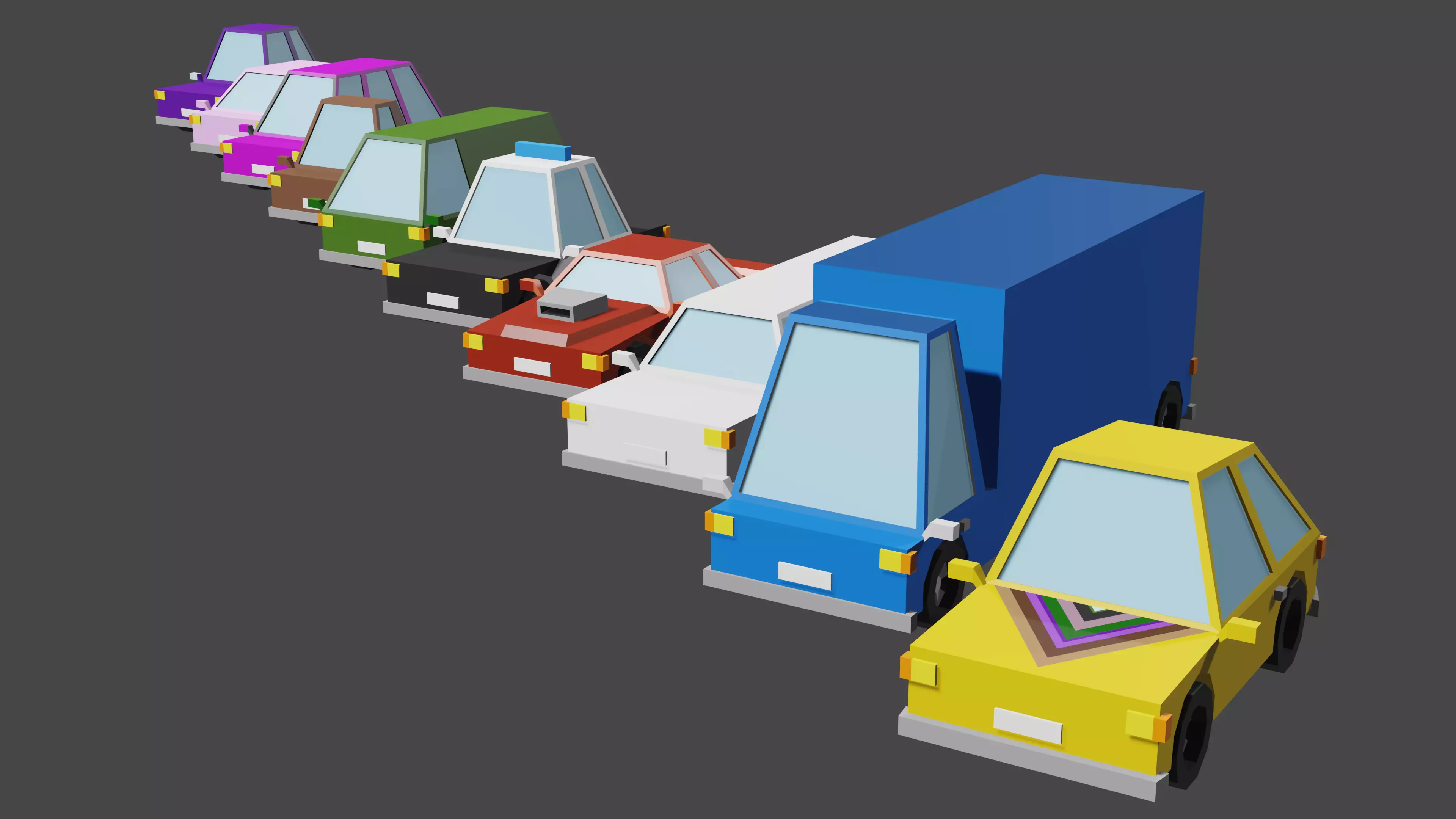 Cars set 10 models low poly Low-poly 3D model_0