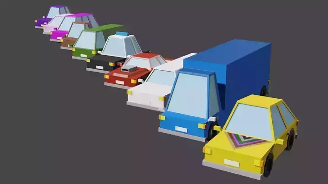 Cars set 10 models low poly Low-poly 3D model