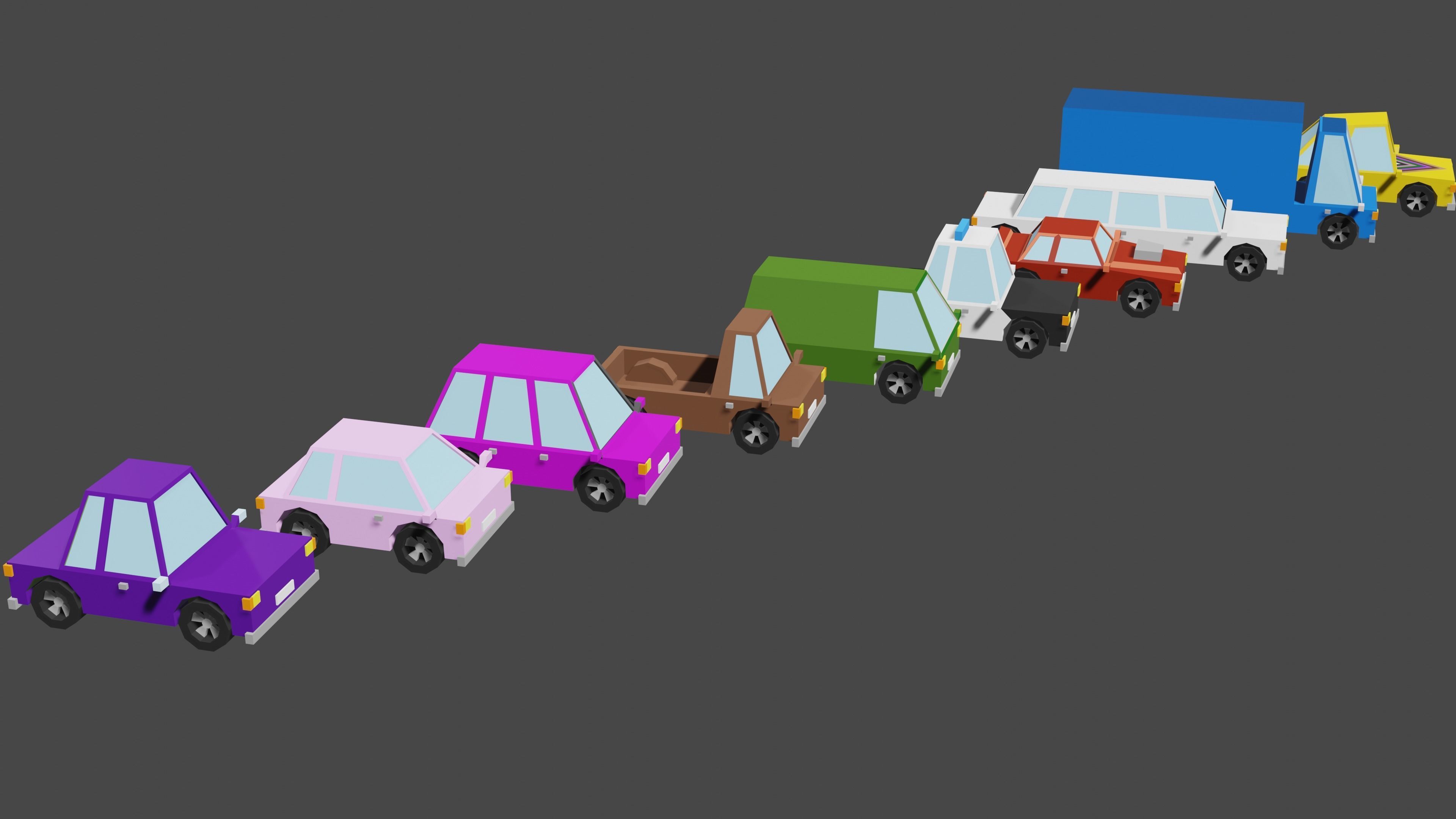 Cars set 10 models low poly Low-poly 3D model_1