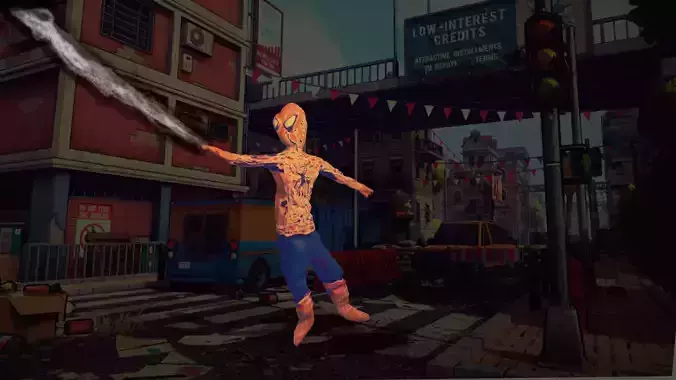 spiderman humanoid flying in air