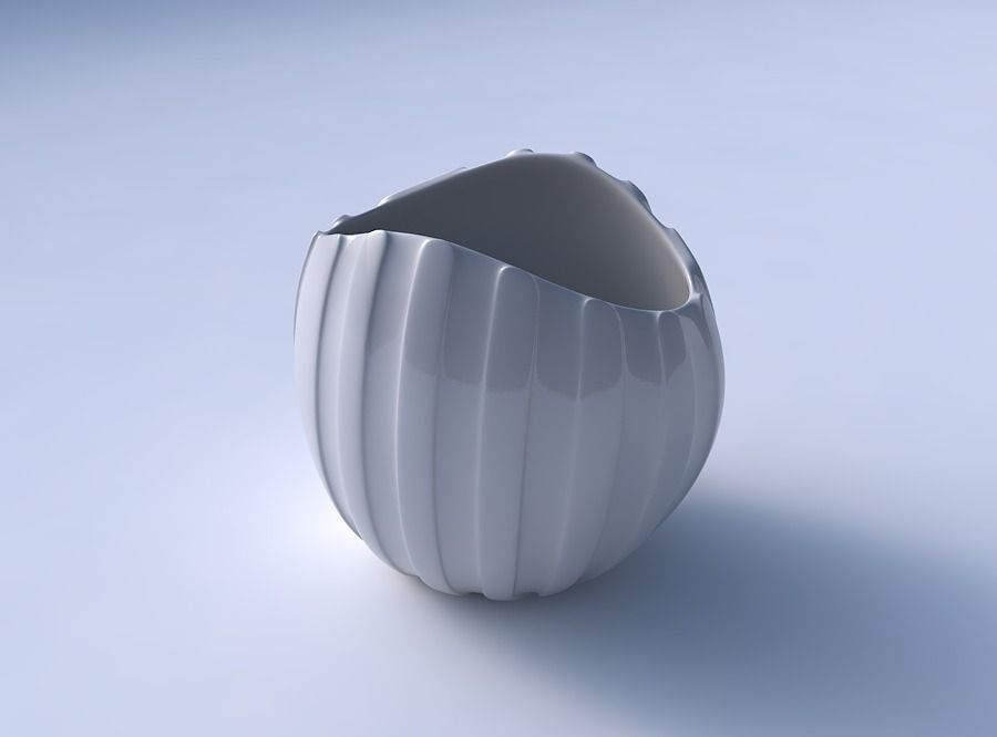Bowl compressed 3 with smooth vertical ribbons 3D print model_3