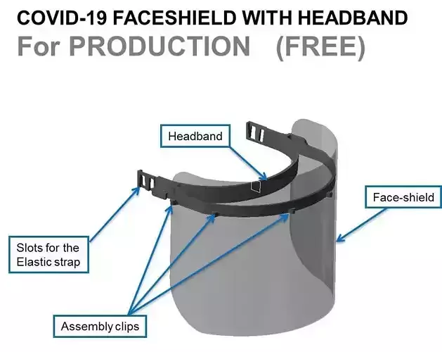 COVID-19 FACESHIELD with HEADBAND For PRODUCTION   - FREE MODEL Free 3D print model