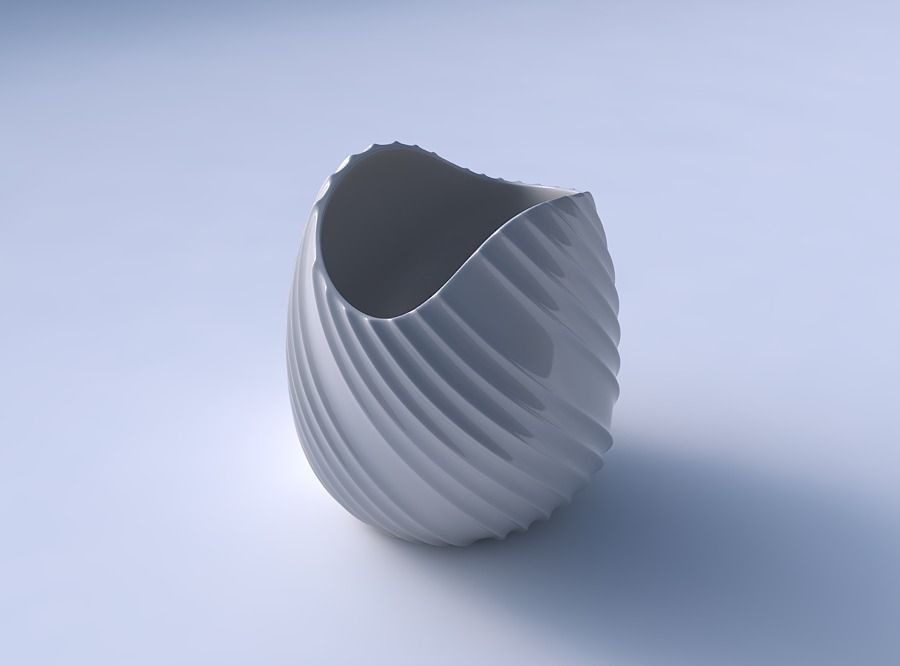 Bowl compressed and twisted with extruded vertical lines 3D print model_3