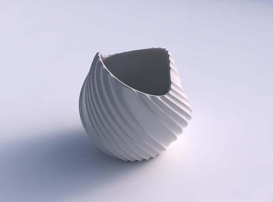 Bowl compressed and twisted with extruded vertical lines 3D print model_0