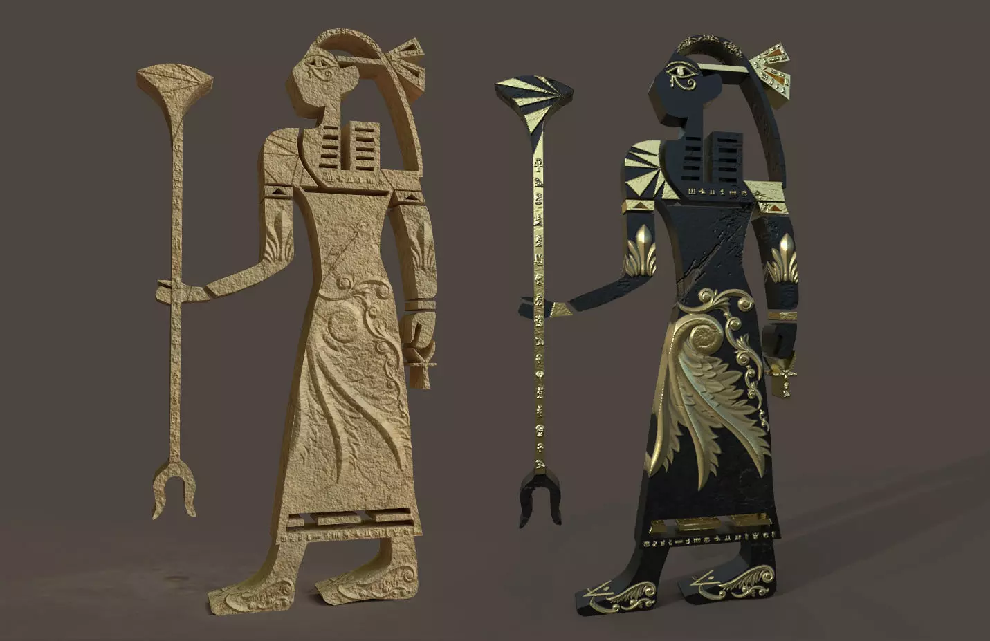 Egyptian wall relief Low-poly 3D model_0