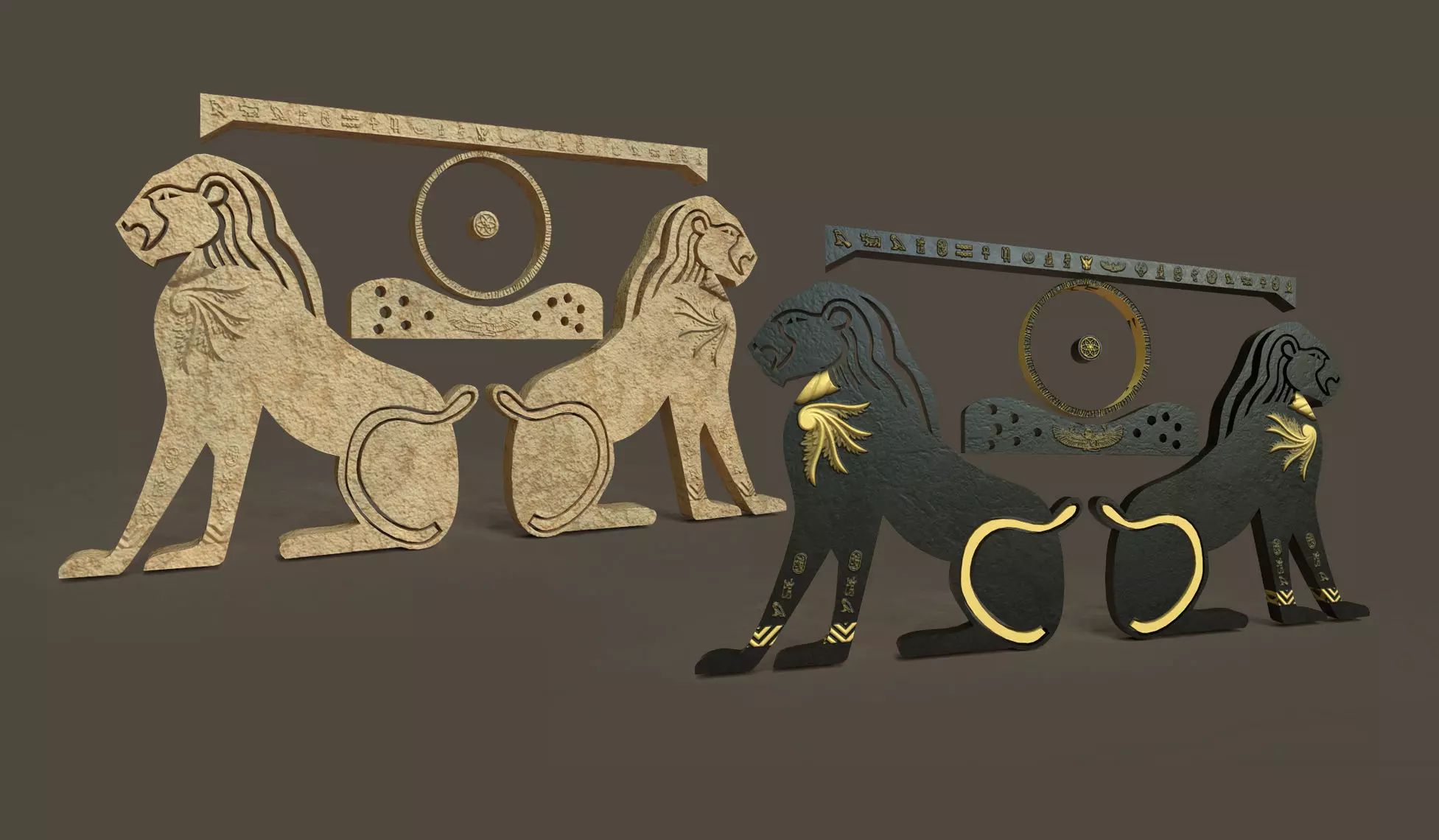 Egyptian wall relief Lion Low-poly 3D model_0