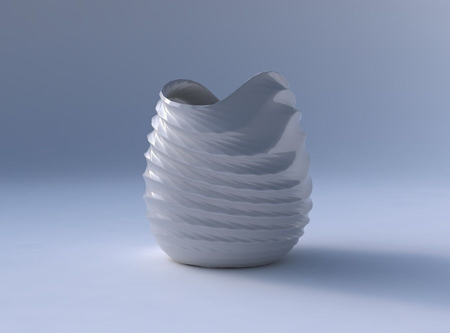 Bowl compressed and twisted with sections and twisted lines 3D print model_4