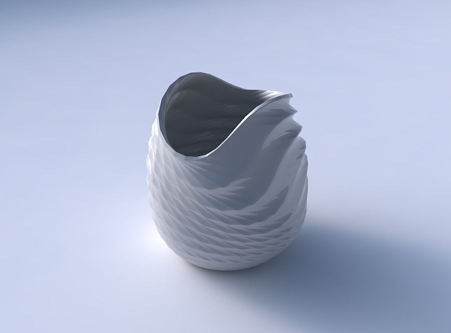 Bowl compressed and twisted with sections and twisted lines 3D print model_3