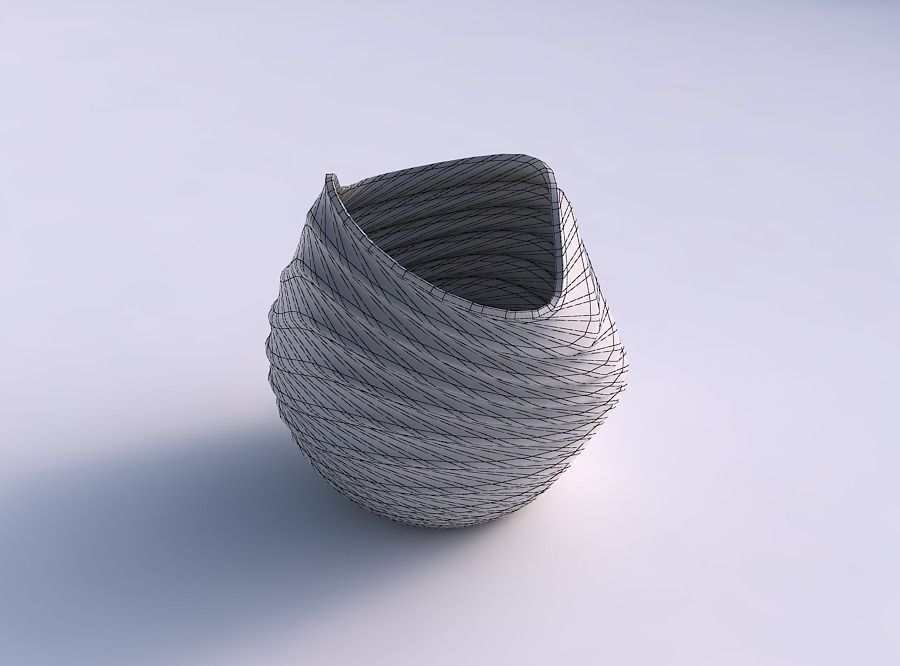 Bowl compressed and twisted with sections and twisted lines 3D print model_5