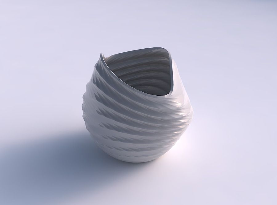 Bowl compressed and twisted with sections and twisted lines 3D print model_0