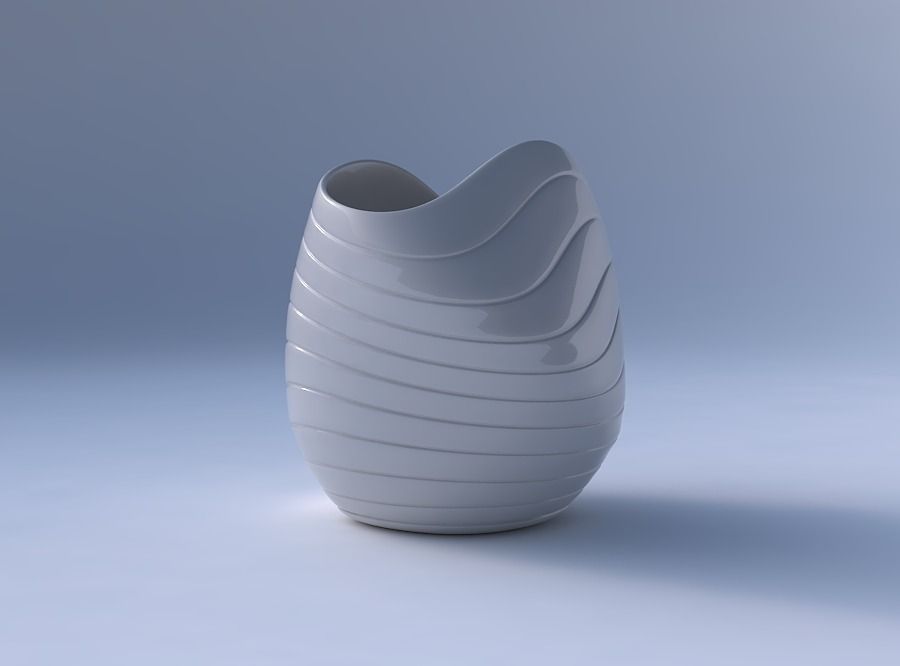 Bowl compressed and twisted with smooth horizontal dents 2 3D print model_4