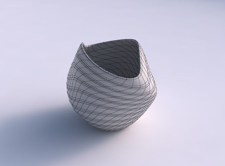 Bowl compressed and twisted with smooth horizontal dents 2 3D print model_5