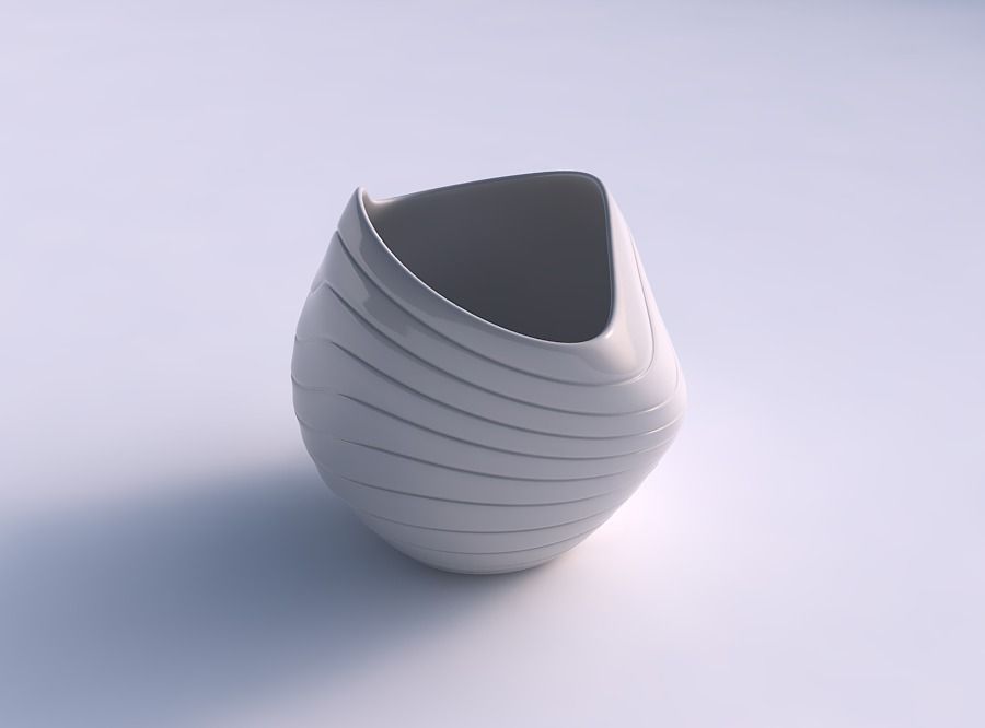 Bowl compressed and twisted with smooth horizontal dents 2 3D print model_0