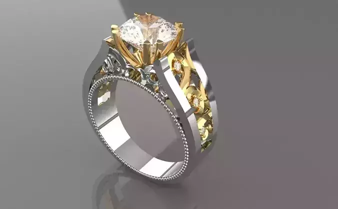 3d model gold and silver engagement ring