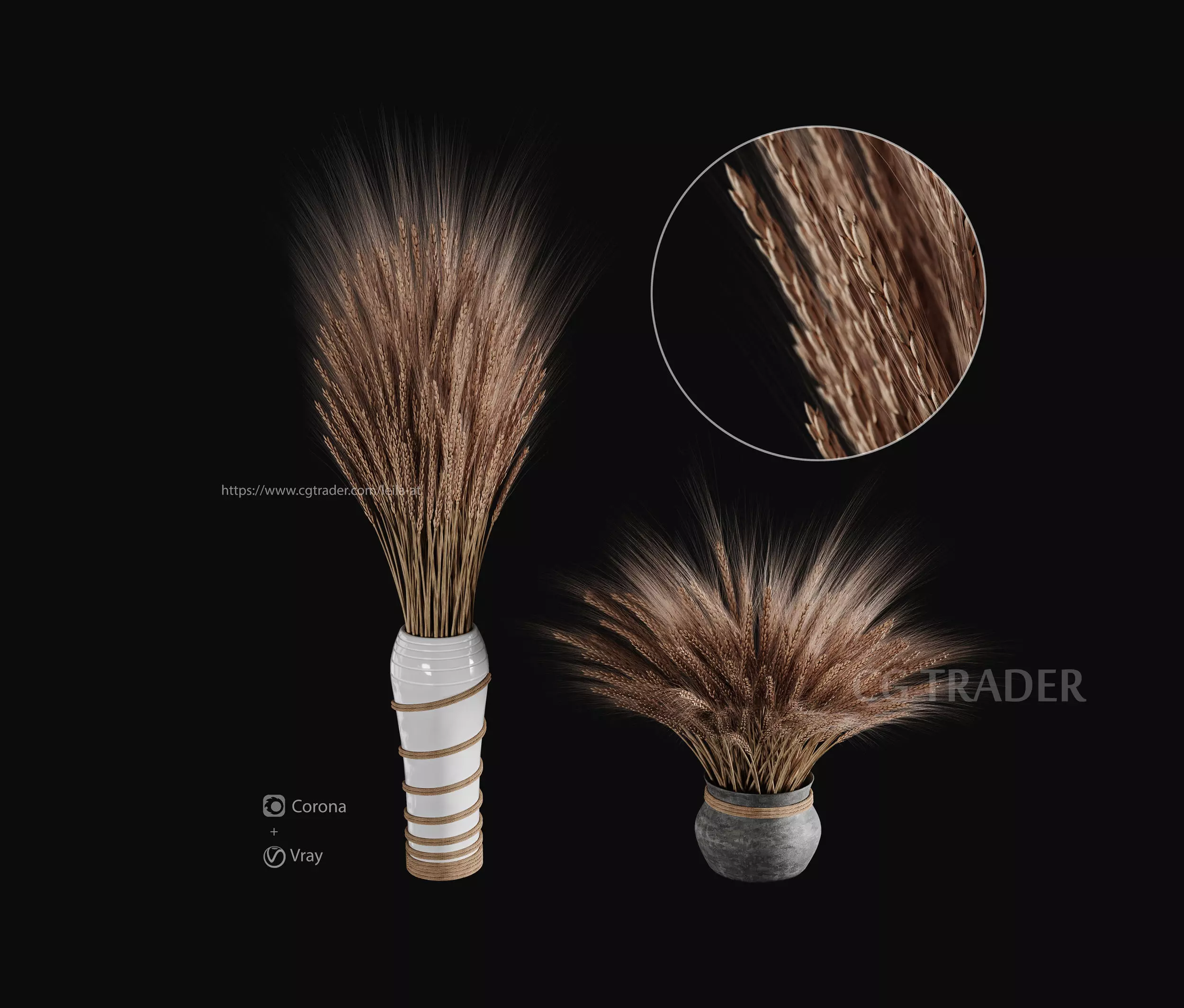 Decorative bouquet of wheat 3D model