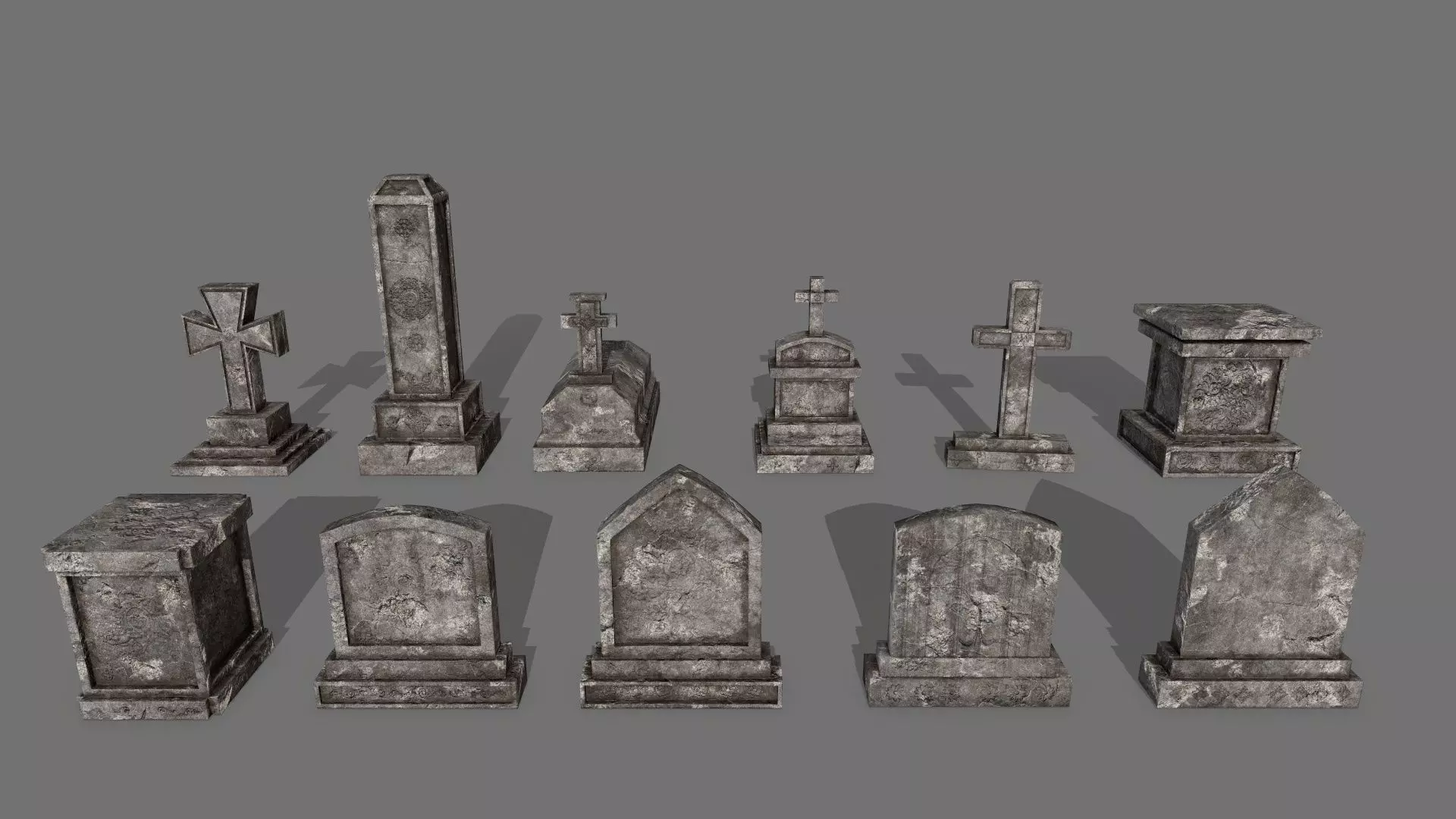 Tombstone set Low-poly 3D model_0