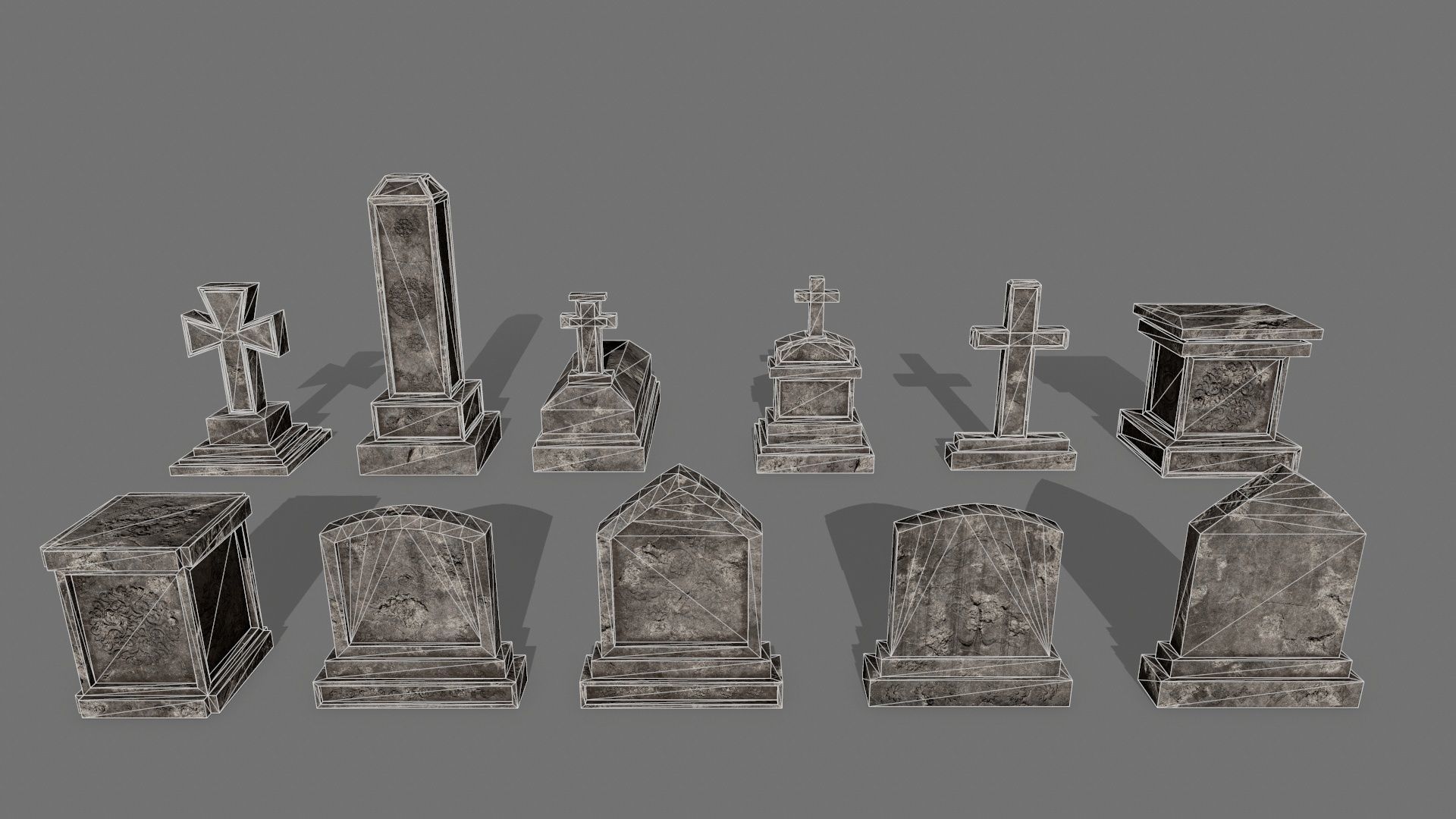 Tombstone set Low-poly 3D model_1