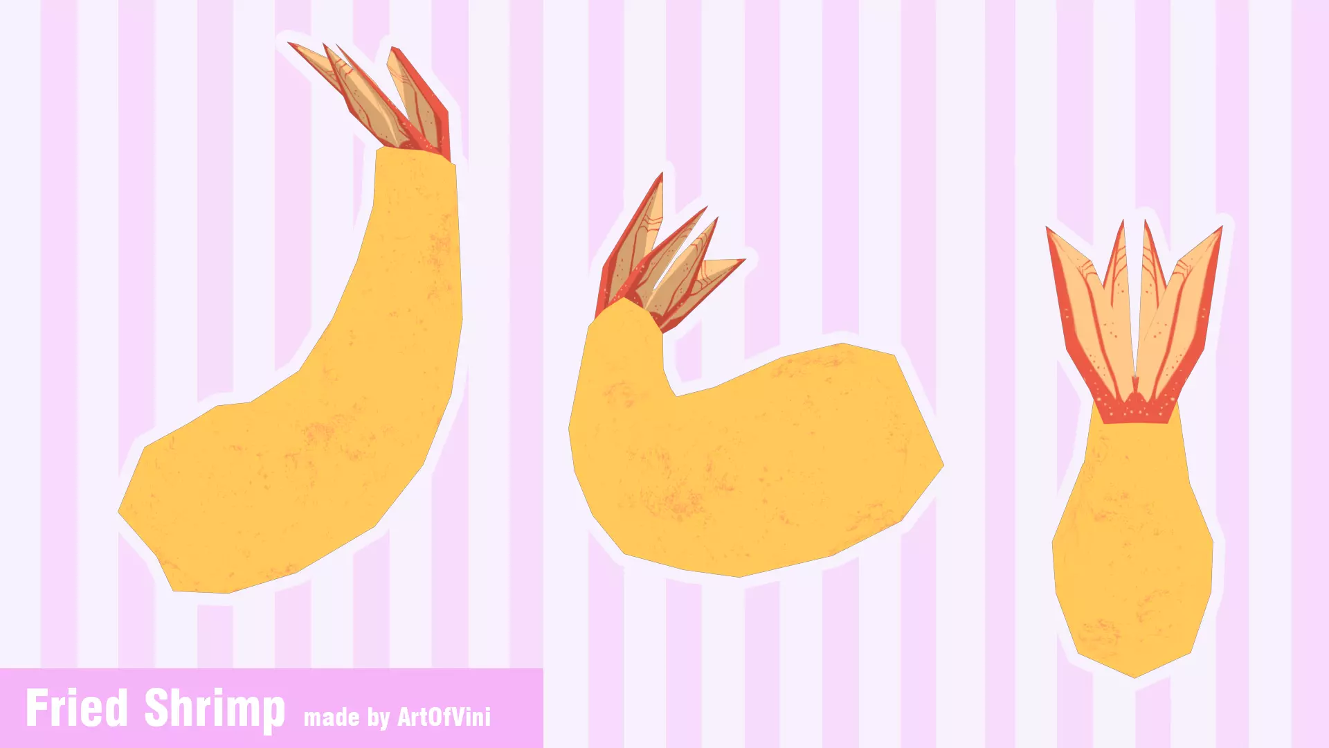 Fried Shrimp Low-poly 3D model_0