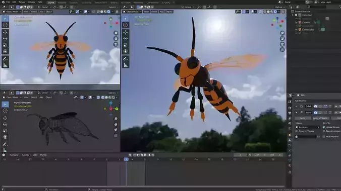 killer Bee Cute  -Mandarinia Vespa - Giant Asian hornet  Low-poly 3D model