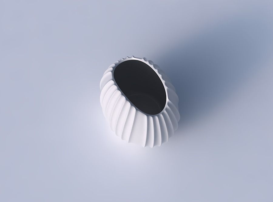 Bowl compressed with extruded vertical lines 3D print model_2