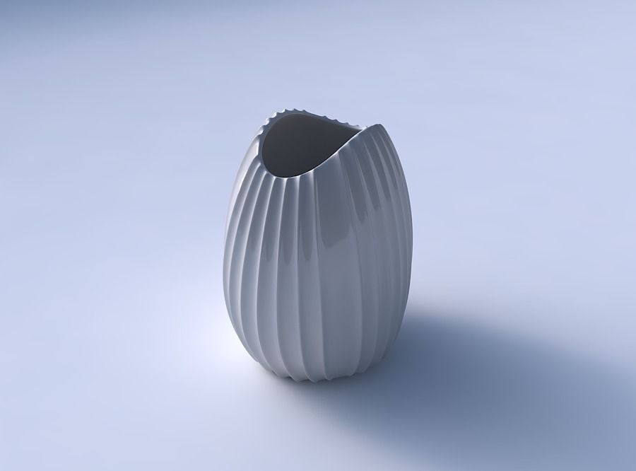 Bowl compressed with extruded vertical lines 3D print model_3