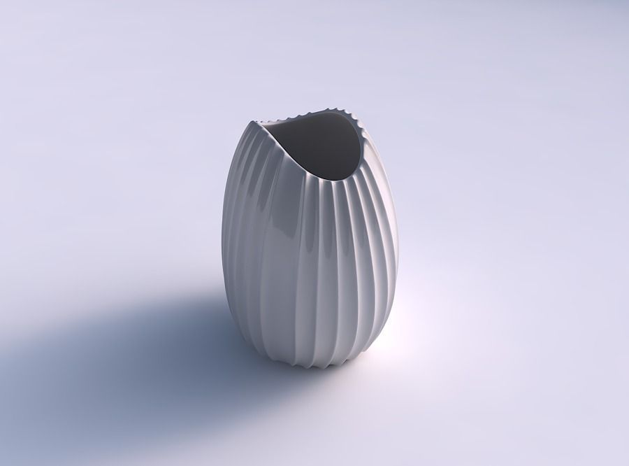 Bowl compressed with extruded vertical lines 3D print model_0