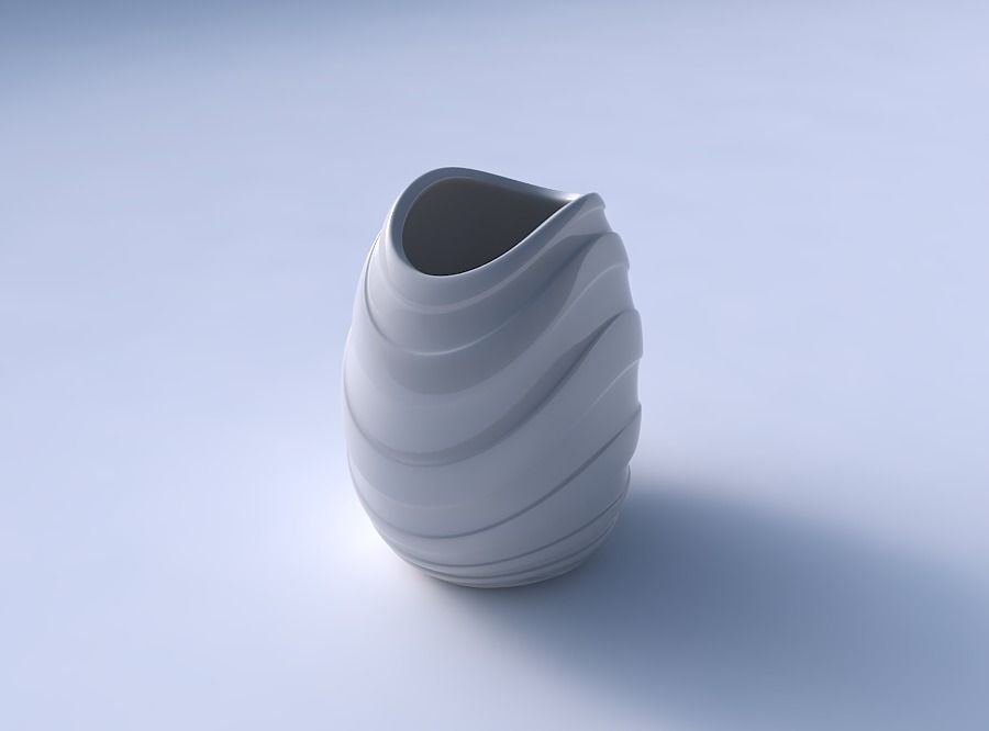 Bowl compressed with smooth horizontal ribbons 3D print model_3